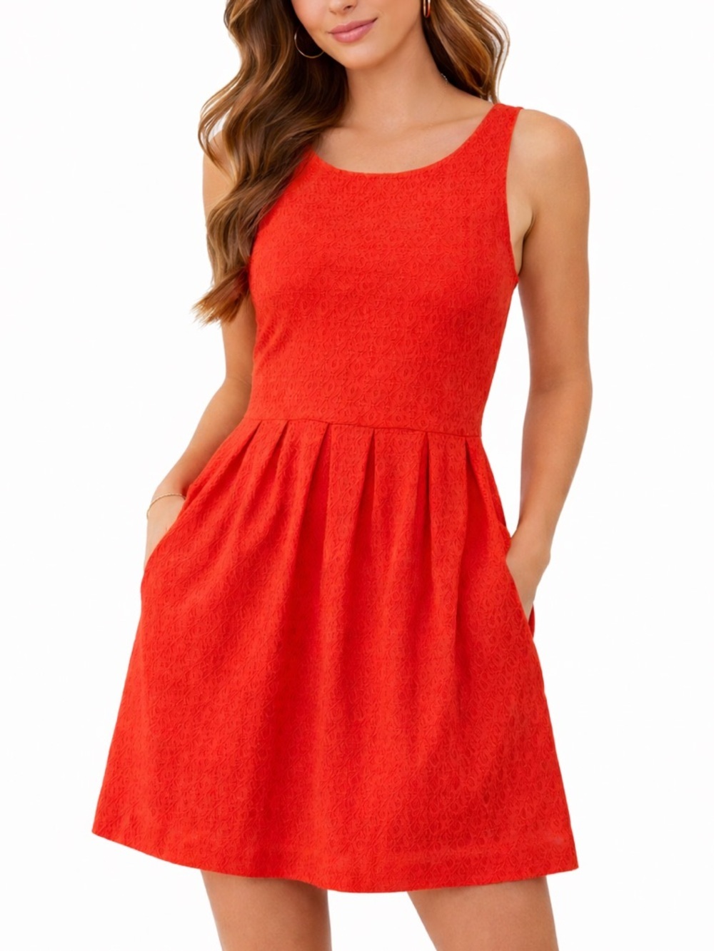 Deletta Orange Red Textured Fit & Flare Dress Anthropologie Sleeveless M